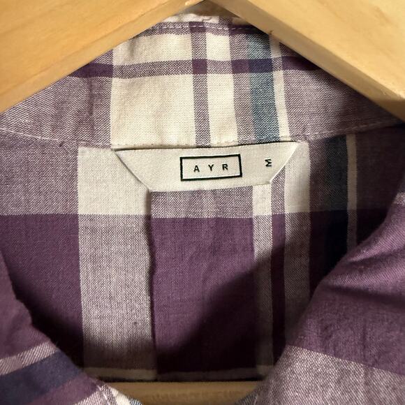 AYR The Captain Madras Purple Rain Plaid Long Sleeve Button Up Shirt Size Medium - Picture 8 of 9